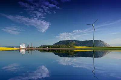 potassium salt, salt mine, nature, dump, clouds, mining, industrial, headframe, reflection