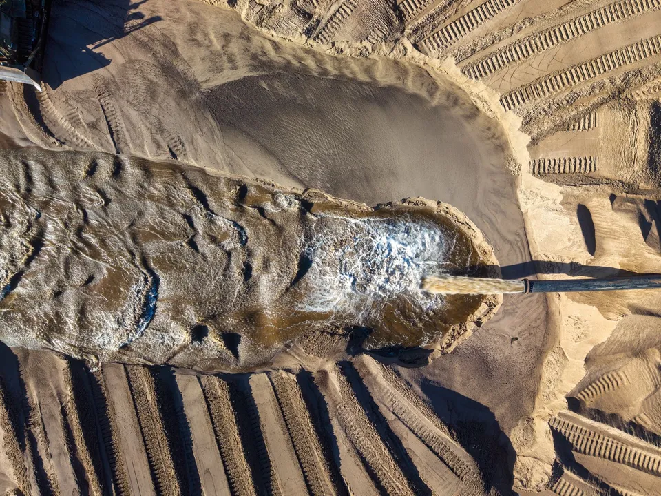 Aerial shot of a sand mine operation in Reads Landing, Minnesota.